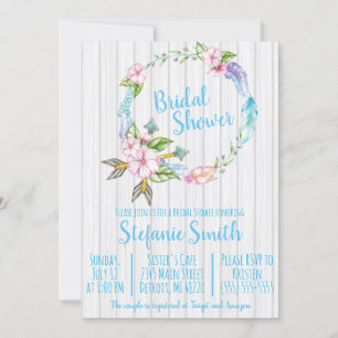 Boho Feathers Wreath Bridal Shower Invitation