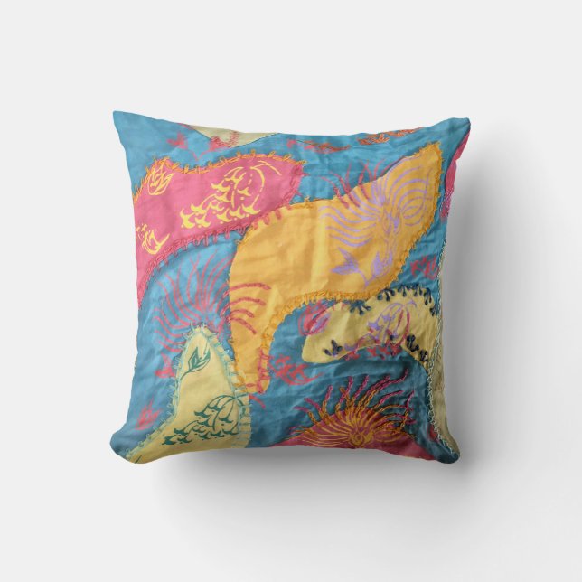Boho Fibre Art Patchwork Quilt Cushion (Front)