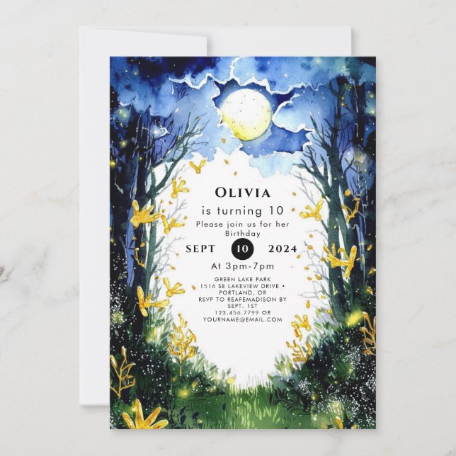Boho Firefly Woodland Birthday Invitation (Front)