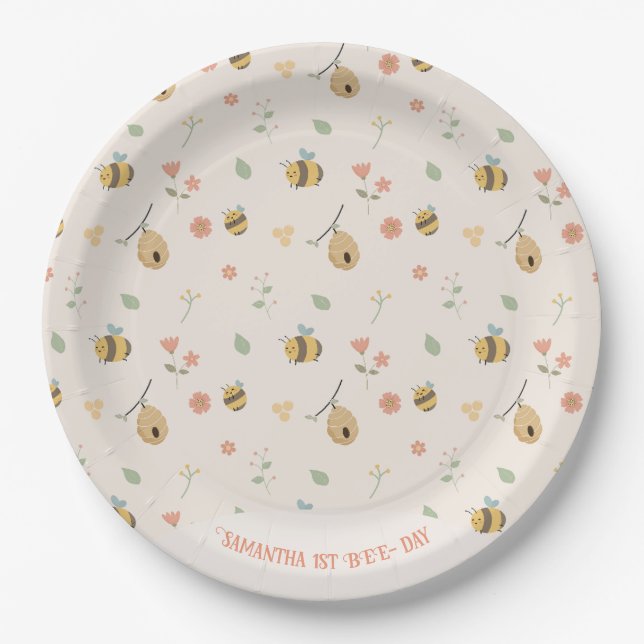 Boho First bee day 1st bee birthday Paper Plate (Front)