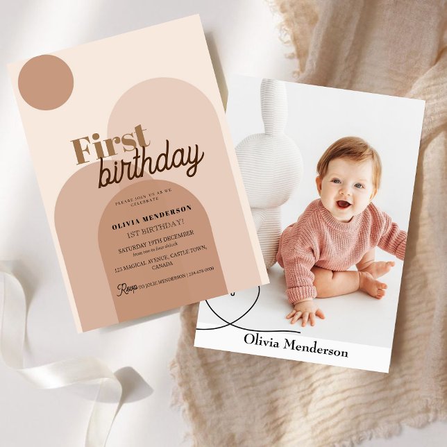  Boho First Birthday Terracotta Birthday Photo Invitation (Creator Uploaded)