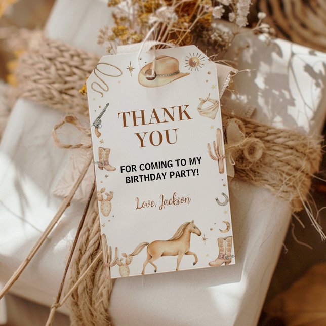 Boho First Rodeo Cowboy Birthday Thank You Tag (Creator Uploaded)
