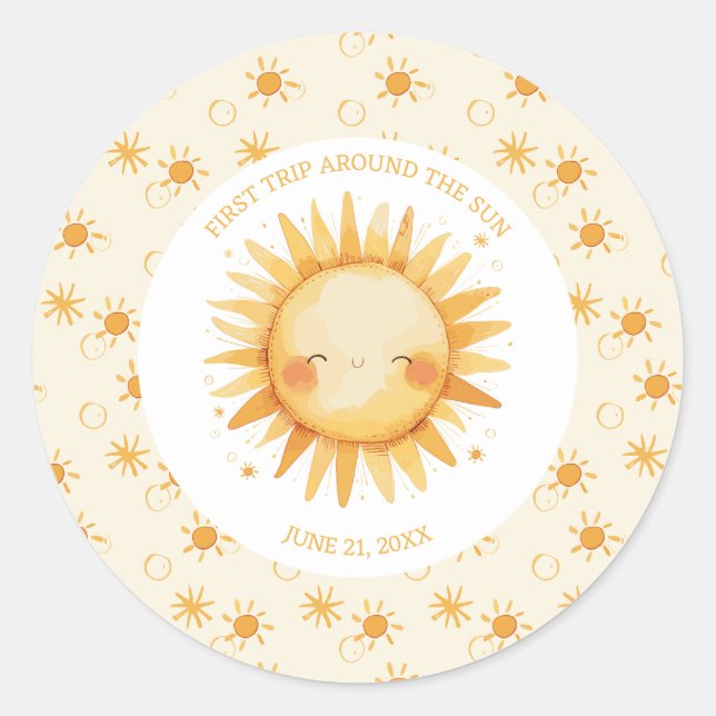 Boho First Trip Around The Sun 1st Birthday Classic Round Sticker (Front)