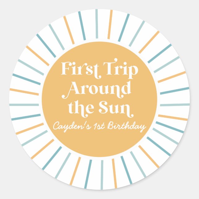 Boho First Trip Around the Sun 1st birthday Classic Round Sticker (Front)