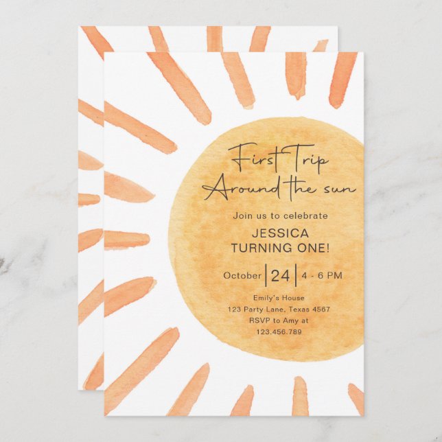 Boho First Trip Around The Sun 1st Birthday Invita Invitation (Front/Back)