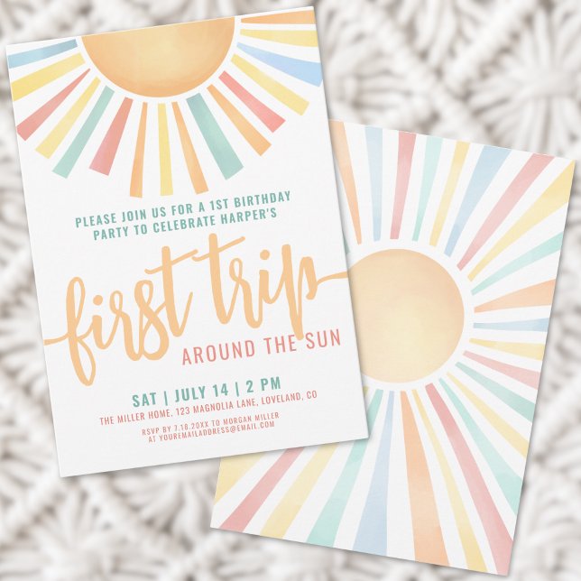 Boho First Trip Around The Sun 1st Birthday Invitation (First Trip Around The Sun 1st Birthday Invitation)
