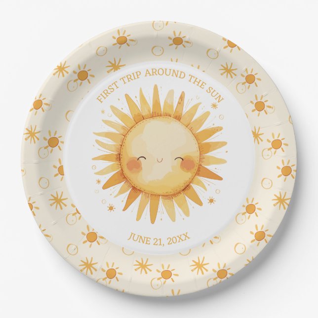 Boho First Trip Around The Sun 1st Birthday Paper Plate (Front)