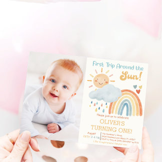 Boho First Trip Around The Sun 1st Birthday Party Invitation