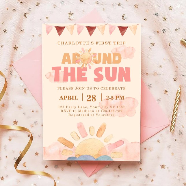 Boho First Trip Around The Sun 1st Birthday Party Invitation (Creator Uploaded)