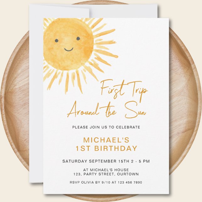 Boho First Trip Around The Sun Boy's 1st Birthday Invitation (Creator Uploaded)