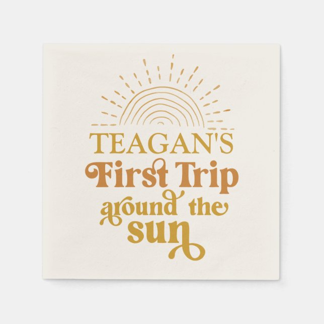 Boho First Trip Around The Sun First Birthday Napkin (Front)