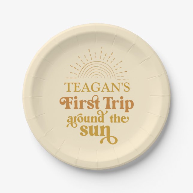 Boho First Trip Around The Sun First Birthday Paper Plate (Front)