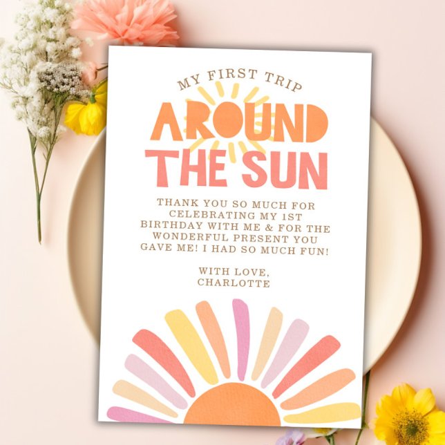 Boho First Trip Around The Sun Thank You Card (Boho First Trip Around The Sun Thank You Card)