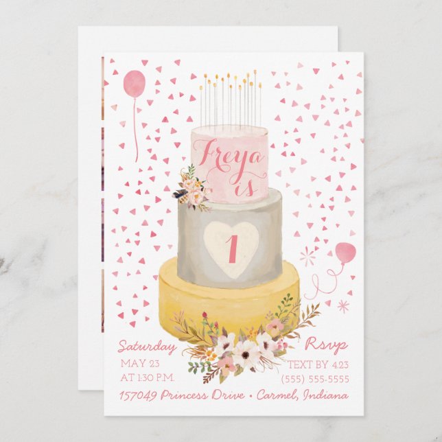 Boho First Year Photo Collage Birthday Invitation (Front/Back)