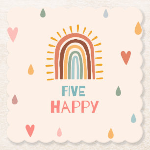 Boho Five Fifth Birthday Rainbow  Paper Coaster