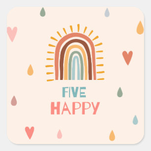 Boho Five Fifth Birthday Rainbow  Square Sticker