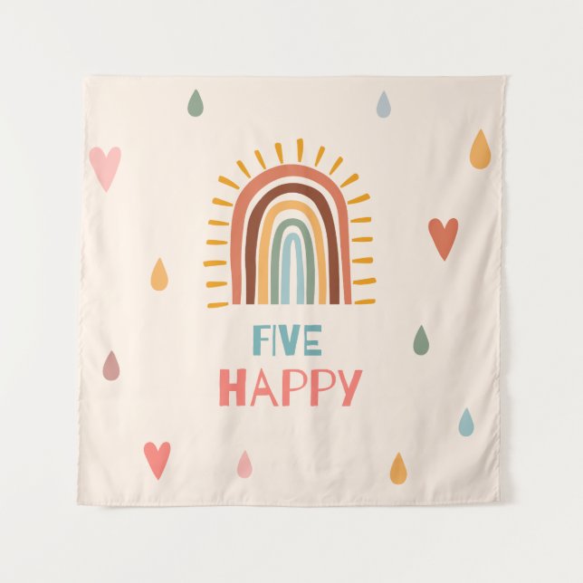 Boho Five Fifth Birthday Rainbow  Tapestry (Front)