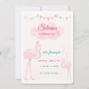 Boho Flamingo Birthday Invitation, Whimsical Princ Invitation