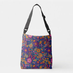Boho Flamingo Paisley Crossbody Bag in Sapphire