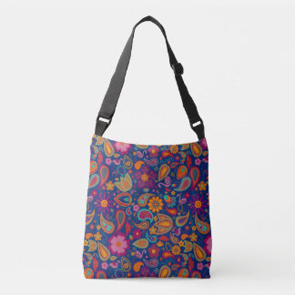 Boho Flamingo Paisley Crossbody Bag in Sapphire