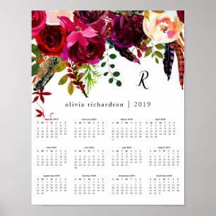 Boho Floral 2019 Calendar with Monogram Poster