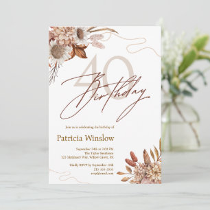 Boho Floral 40th  Birthday  Invitation