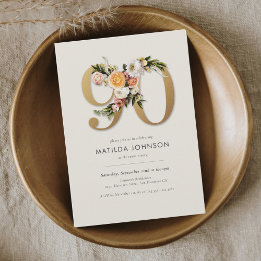 Boho Floral 90th Birthday Invitation