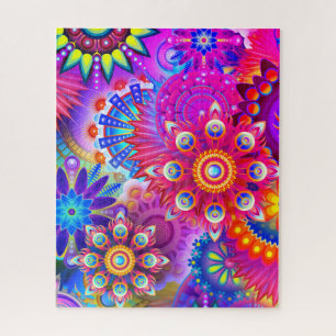 Boho floral abstract art colorful jigsaw puzzle