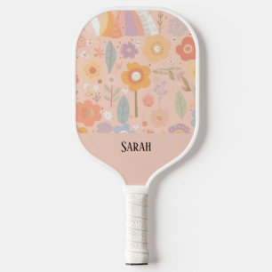 Boho Floral Abstract Personalised Dusty Pink Pickleball Paddle