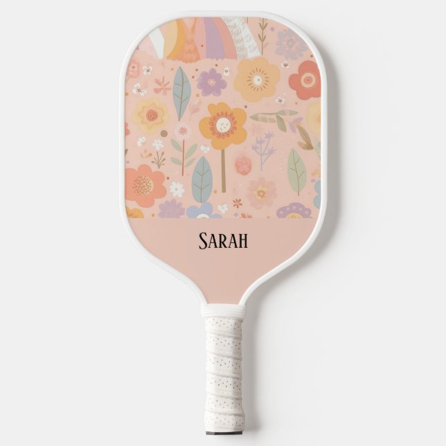 Boho Floral Abstract Personalised Dusty Pink  Pickleball Paddle (Front)