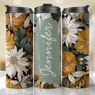 Boho Floral Add Name Custom Gift Thermal Tumbler
