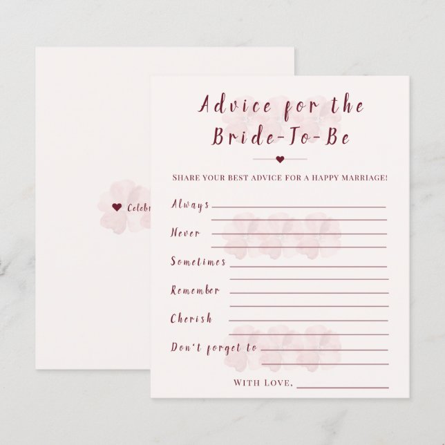 Boho Floral Advice for the Bride Shower Game Card (Front/Back)