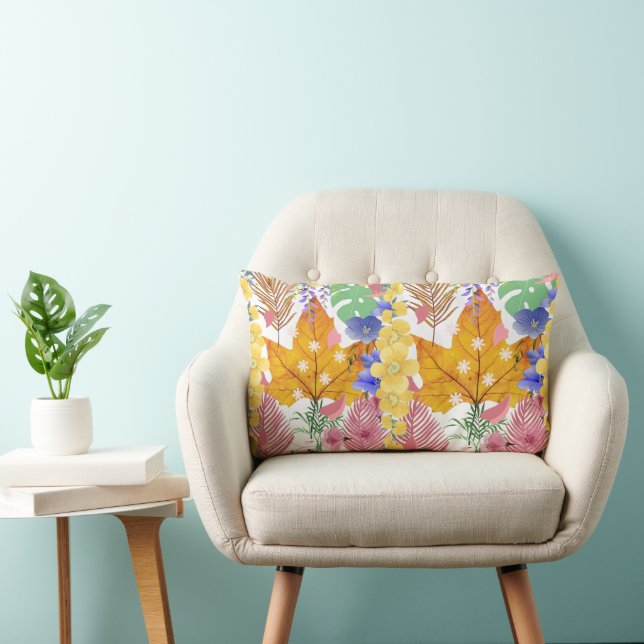 Boho Floral Aesthetic Nature Print Lumbar Cushion (Chair)