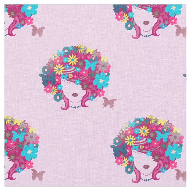 boho floral afro fabric (Close Up)
