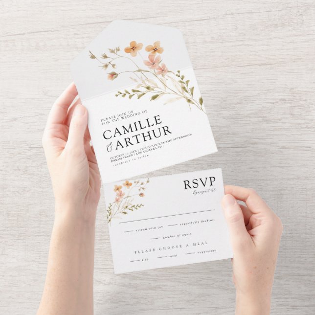 Boho Floral All In One RSVP Wedding Invitation (Tearaway)