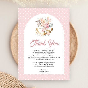 Boho Floral Anchor Girl Arch Baby Shower  Thank You Card