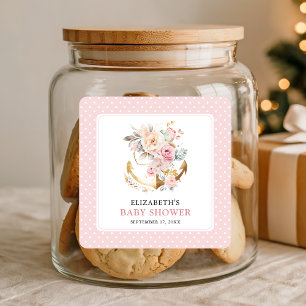 Boho Floral Anchor Girl Baby Shower Square Sticker