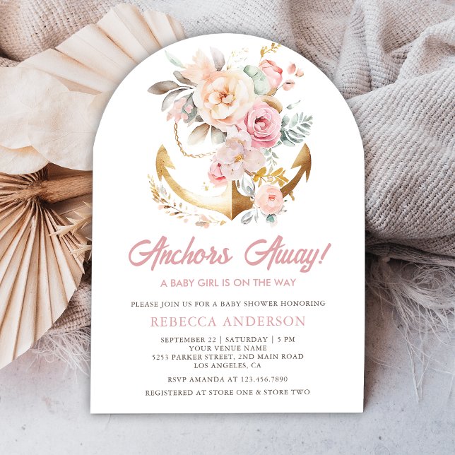 Boho Floral Anchor Nautical Girl Arch Baby Shower Invitation (Creator Uploaded)