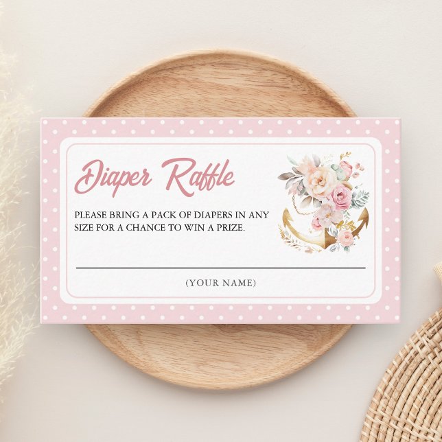 Boho Floral Anchor Nautical Girl Diaper Raffle Enclosure Card (Creator Uploaded)