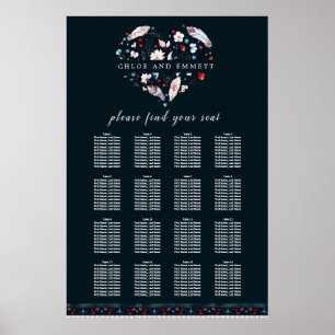 Boho Floral and Feathers 16-Table Seating Chart