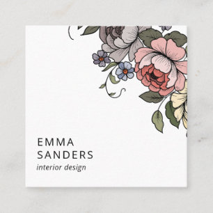 Boho Floral And Foliage  Square Business Card