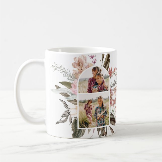 Boho Floral and Greenery Photo Coffee Mug (Left)