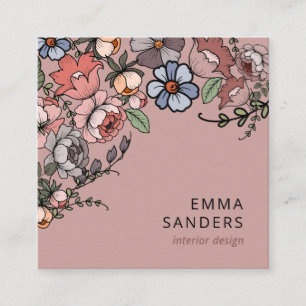 Boho Floral And Greenery Square Business Card