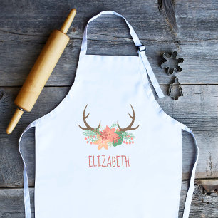 Boho Floral Antlers Cute Personalised Kids Apron
