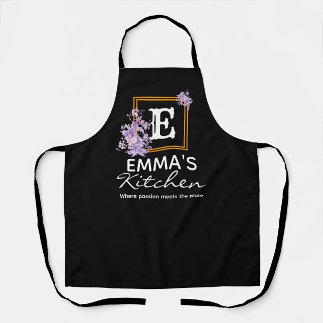 Boho Floral Apron, Custom Name Personalised Chef Apron (Front)