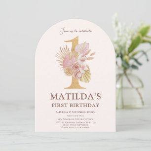 Boho Floral Arch 1st Birthday invitation