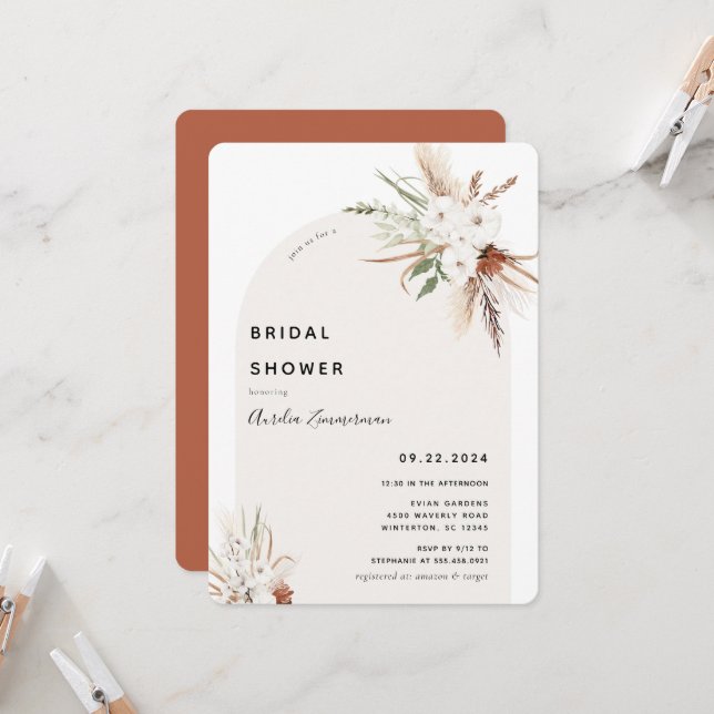 Boho Floral Arch Bridal Shower Invitation (Front/Back In Situ)