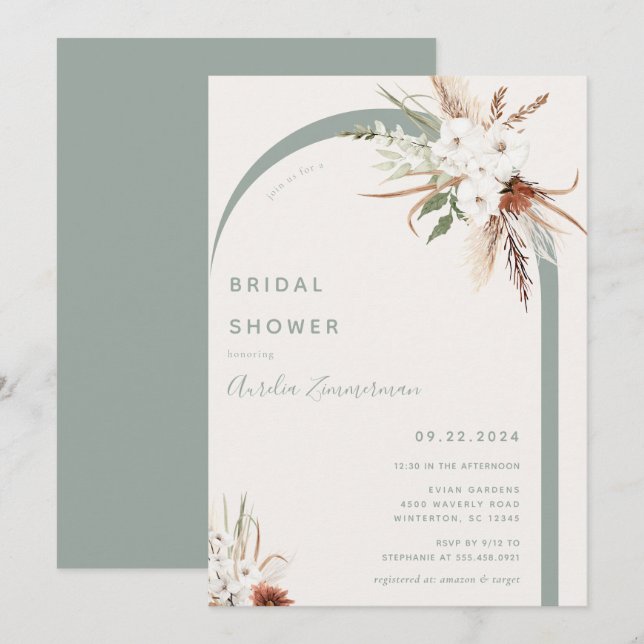 Boho Floral Arch Bridal Shower Invitation (Front/Back)