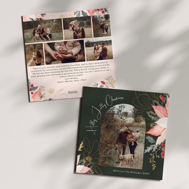 Boho Floral Arch Holly Jolly Christmas Seven Photo Holiday Card (Creator Uploaded)