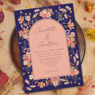 Boho Floral Arch Navy Blue Fall Wedding Invitation